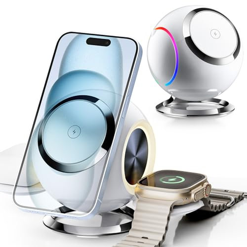 Venus - Soporte de carga Mag-Safe 3 en 1, estación de carga inalámbrica magnética para cargador MagSafe de Apple, compatible con iPhone 16, 15, 14, 13, 12 Pro Max, Apple Watch Series 1-9/Ultra,