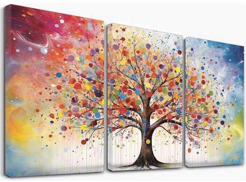 JOSUE 3 Pcs Albero della vita Quadri Soggiorno Stampe Su Tela, Albero Dei Graffiti Giallo rosso Quadri Decorazioni Camera Da Letto Bagno Cucina -20x30cm Incorniciato