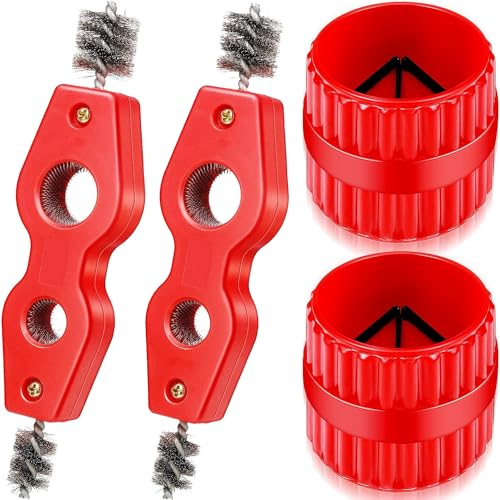 Copper Pipe Cleaner and Reamer Set Inner-Outer Reamer Pipe and Tube Deburring Reamer Tubing Chamfer Tool for PVC PPR Copper Brass Aluminum Pipes (Red)