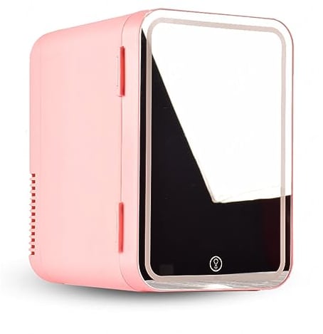 Cosmetic Fridge For Skincare, With Led Mirror, 8L Capacity Mini Fridge Cheap, Chill Or Heat, Ac 220v, Dc 12v Skin Care Fridge, Makeup Fridge For Skincare,Pink (Pink)