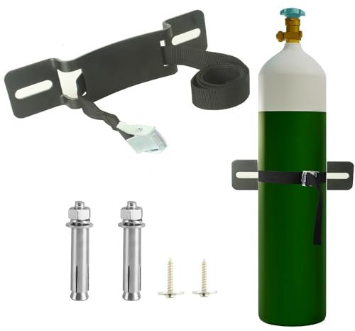 Cylinder Wall Mounted Bracket,Gas Cylinder Holder Wall-Mounted Bracket Propane Tank Bracket with Screws and Safety Belt (Black 1)