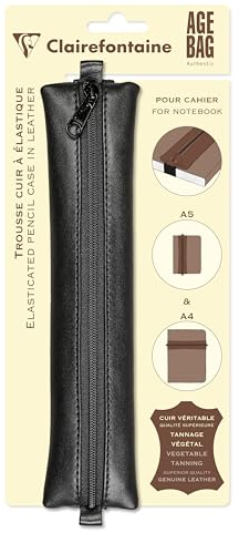 Clairefontaine 77037C - Schlampermäppchen Age Bag, flach, aus Leder, ideal für Notizbuch, 20x4,5 cm, Schwarz, 1 Stück