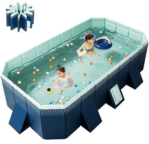 SKILBEAIA Foldable Pool Non-Inflatable Swimming Pool for Family Adults Hard Plastic Shell Collapsible Rectangle Swimming Pool for Outside Backyard(2.6m)