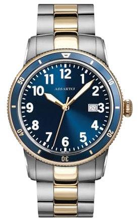 ASSARTO® - Herren Uhr Bicolor/Blau/Gold mit Schweizer Quarzwerk 316L Edelstahl Gehäuse & Armband - Männer Herrenuhr & Armbanduhr Datumsanzeige (Oceantime Serie) analog wasserdicht