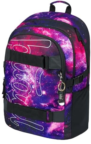Baagl Schulrucksack für Mädchen Teenager - Skateboard Rucksack - Kinderrucksack mit Laptopfach und Brustgurt für Schule (Skate Galaxy)