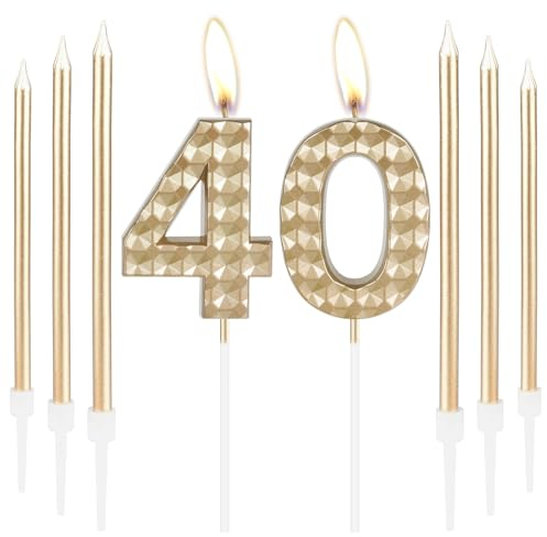 40th Birthday Candles, Girls Boys 40th Birthday Decorations, Champagne Gold Birthday Number 40 Candles, Happy Birthday Candle, Cake Candles Topper for Women Men Birthday Party Wedding Anniversary