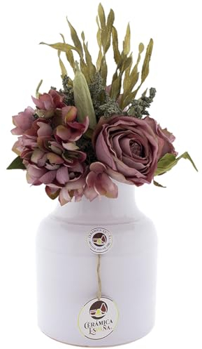 CERÁMICA ESPAÑA Dekorative Vase, Tonvase, Keramikvase, Blumenvase, Vase, Staubwedel, Dekoration, Blumenvase, weiß, Modell D02, 15 x 15 x 20 cm