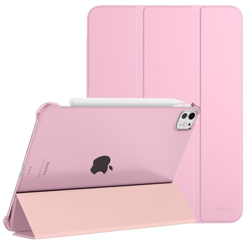 MoKo Hülle für iPad Pro 11 Zoll M4 2024 (5. Gen), Ultradünne Standhülle mit Transluzent Hart PC Rückseite für iPad Pro 11'' 2024 (A2836/A2837/A3006), Unterstützt Apple Pencil Pro, Blumen Rosa