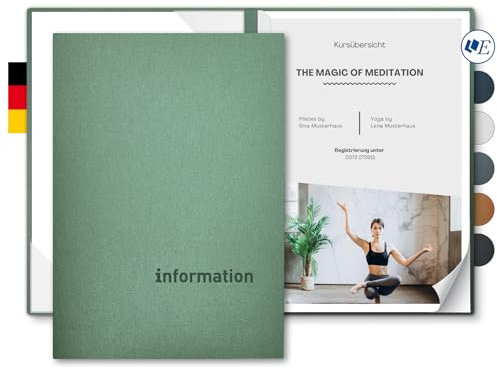 Informationsmappe A4 Metallic-Effekt - Esclusiva® Classic-plus - mit Prägung ‚information‘ - für Gäste oder Mitarbeiter - hochwertige Informations-Präsentation aus Karton (Smaragdgrün, 8 Stück)