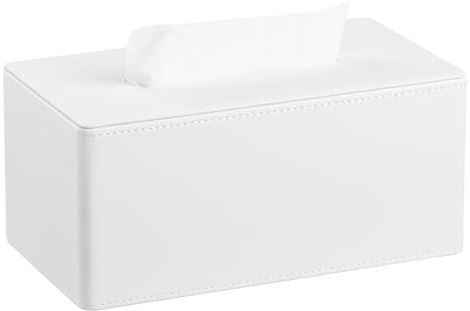 Meibooch, stilvolle Taschentuchbox-Hülle aus PU-Leder, rechteckiger Taschentuchbox-Halter mit magnetischem Bodenverschluss, für Badezimmer, Schlafzimmer oder Büro (Weiß)