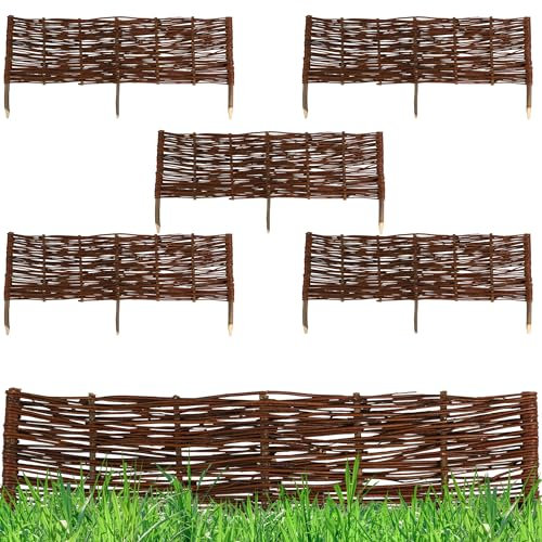 Natursache I 5 x Weidenzaun Beeteinfassung Holz I Beetumrandung & Steckzaun aus Weide I Sichtschutz Zaunelemente I Beetzaun aus Weidengeflecht I Gartenzaun & Beetabgrenzung I Grabumrandung (10x100 cm)