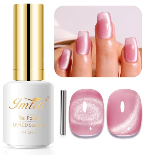 Imtiti Cat Eye UV Gel, 15ML Gelee Rosa Glitter Katzenauge UV Nagellack Holografisches Kristall Glitzer Gel Nagellack Mit Magnet Galaxy Nagelsalon Kit