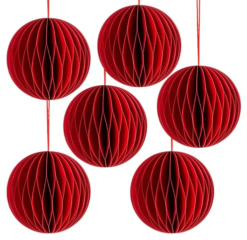 Papieranhänger Honeycomb, 6 Stück: Weihnachtsanhänger Papier, Weihnachtskugeln Rot, Party Deko Anhänger Weihnachten & Advent, Weihnachtsdeko Klein, Weihnachtsbaumschmuck, Geschenkanhänger Rund, 8 cm