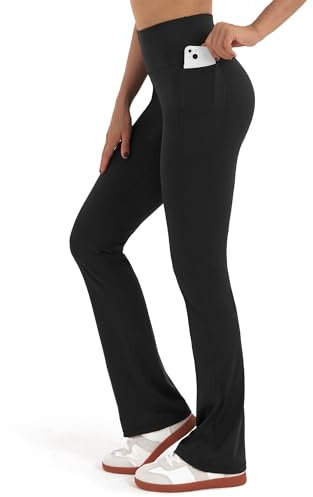 Zylioo Leggings svasati da donna alti, pantaloni da yoga svasati extra lunghi, leggings alti da donna a gamba larga con tasca, leggings lunghi con taglio a stivale, Nero , XL