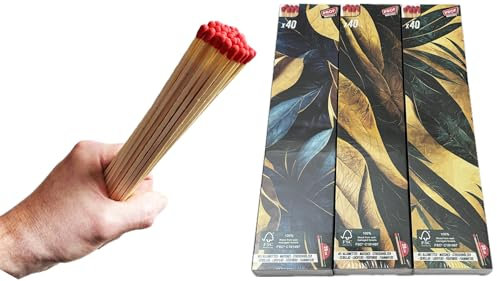 jameitop® 3 XXL/Jumbo Packungen Streichhölzer BLÄTTER Schachteln 280MM Hölzer = 120 Zündhölzer im Set Extrem lang