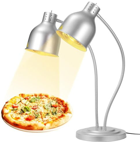 YJFEDCC Lámpara De Calefacción De Alimentos, Lámpara De Calefacción De Catering, Lámpara De Calefacción De 2 Cabezales Ajustable De Grado Comercial,Plata