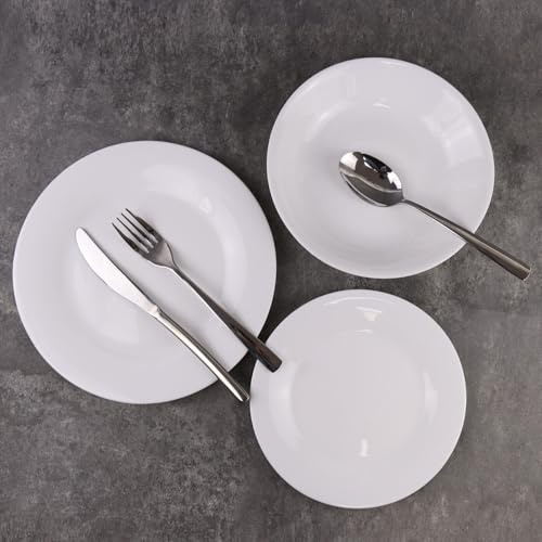 Queensway Home & Dining 12/24pc White Opal Glass Dinner Set - Dishwasher, Microwave, Freezer Safe, Elegant Plates & Soup Bowls - Multiple Design Options for Every Occasion