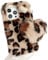 Fluffy Plush Case For iPhone 5 / 5s / SE 2016 Heart-shaped Pendant TPU Bumper Protective Cover with Bling Diamond bowknot Cute Warm Winter for Women Girls Shockproof-White leopard print