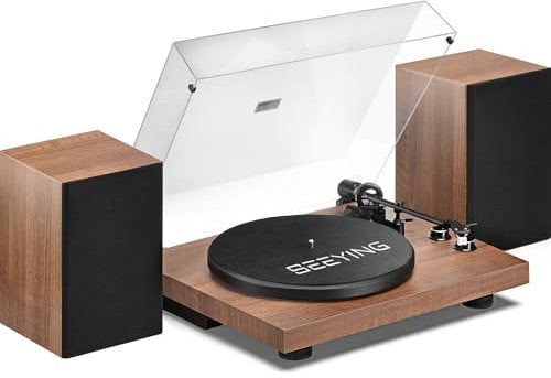SeeYing Giradischi Vinile, Giradischi Bluetooth con Altoparlanti Stereo da Scaffale da 36 Watt, Sistema HiFi con Cartuccia Magnetica AT-3600L, Registrazione USB e Arresto Automatico