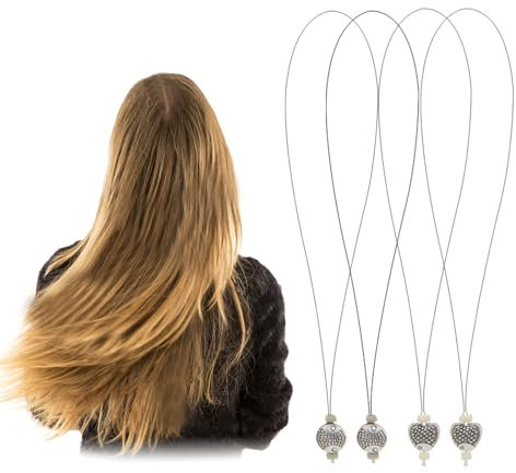 4 Pcs Nano Rings Loop Threader Tool Hair Extension, Micro Loop Nano Beads Styling Accessories, Round Fish and the Heart Fish Nano Bead Threader Shapes for Fitting Hair Extension Tool