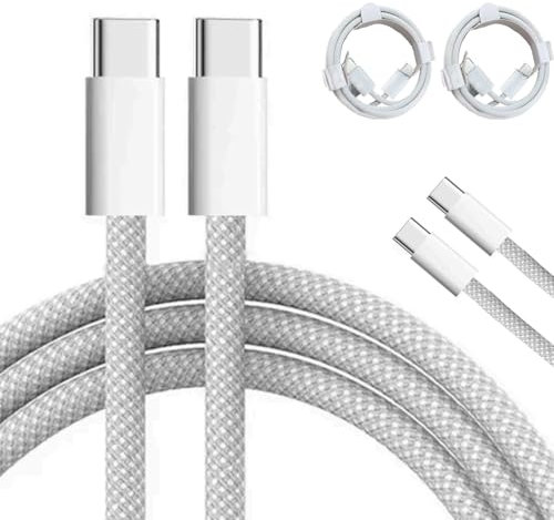 USB C to USB C Charger Cable, 2 Pack 2M 60W(3A) Nylon Braided C to C Cable Fast Charge Type C Data Cable for Apple iPhone 16 15 Pro Max Plus,MacBook Air Ipad Pro, Samsung Galaxy S24 S25 S23 Ultra