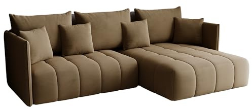 KP-Meble - Ecksofa mit Schlaffunktion - Gona - Schlafsofa 245 x 180 cm - Elegant, langlebig, freistehend - Automatisch für einfaches Ausklappen - 246x188x93cm - Monolith 09 (Hellbraun)