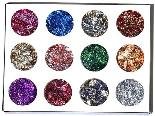 12 Colors Eco-Friendly Cosmetic Glitter, Non-Toxic Festival Glitter for Nails, Hair, Eye Makeup, DIY Art 12 Colors Foil Flakes-A