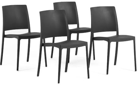 SIEDITI FUORI E DENTRO Sedie impilabili in polipropilene con fibra di vetro per esterno/giardino o interno, idrorepellenti e resistenti, design moderno e minimal - Maria (4, Antracite)