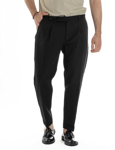 Giosal Pantaloni Uomo Classico con Pinces Sartoriale Elegante Casual Abbottonatura Allungata Vari Colori (IT, Numero, 46, Regular, Regular, Nero Estivo)
