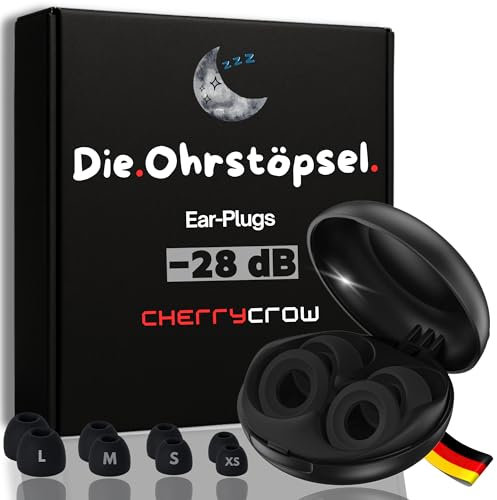 CherryCrow - Die Ohrstöpsel | -30 dB Geräuschreduzierende Premium Ear Plugs für Schlafen, Konzentration, Reisen, Festivals 100% hautverträgliche Oropax Gehörschutz ultrabequemer weicher Sitz