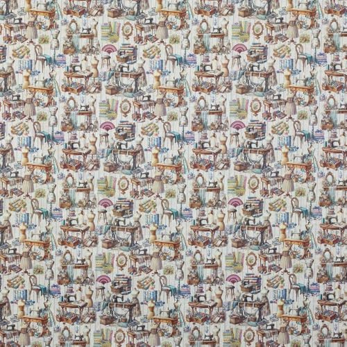 Kt KILOtela - Bedruckter Popeline-Stoff, Baumwolle, Dekoration, Kleidung, Zubehör, Basteln, Patchwork, 100 cm Länge x 140 cm Breite, Werkstatt, Nähen, mehrfarbig, 1 Meter