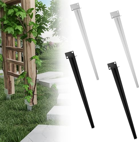 UISEBRT 4x Einschlag-Bodenhülsen 70cm Verzinkt Pfostenträger zum Einschlagen L-Form Einschlaghülse Bodenhülse für Zäune, Sichtschutz, Pergolen und alle Gartenprojekte (Schwarz, 4 Stück)