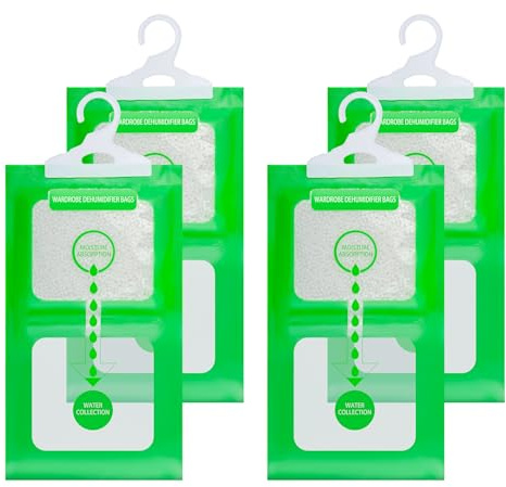 4 PzSacchetti per Deumidificatore, Sacchetti Deumidificatore Armadio, Sacchetti Umidità Armadio Antiumidita, Sacchetto Anti Umidità per Casa Garage (200 g)