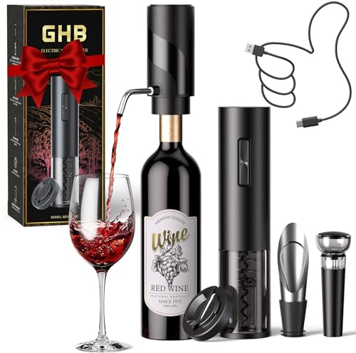 GHB Cavatappi Elettrico per Vino 7 in 1 Apribottiglie Elettrico Ricaricabile con Aeratore, Tagliacarte, Versatore, Tappo di Tenuta,Tappo per Vuoto Regalo Natale per Uomo, Papà e Amanti del vino