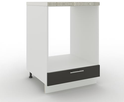JD Greta Adjustable Kitchen Base Unit - 600mm - Oven Base Cabinet with Drawer & Worktop - Dark Grey Matt