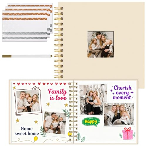 Vienrose Scrapbook-Fotoalbum 20,5x20,5 cm, Leinen, 20 Blatt, 40 Seiten | DIY Erinnerungsbuch, weißen Seiten, mit Zubehör für Hochzeit, Baby, Reisen, Weihnachten