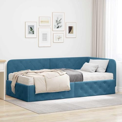 Amorsee Boxspringbett 100 x 200 cm mit Matratze, Einzelbett mit Matratze, Polsterbett 100 x 200 cm, Sofabett, Tagesbett, Bett 100 x 200 cm, Schlafzimmer, Kinderzimmer, Jugendbett Blau