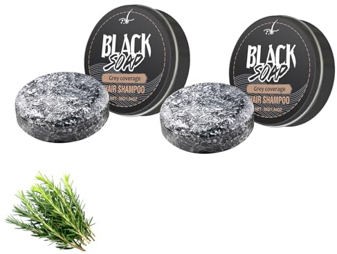 Black Hair Shampoo Soap, Natural Black Soap for Gray Hair Darkening Shampoo Bar, Dry Hair Deeply Nourished, Feuchtigkeitspflege und Kopfhautpflege für Männer Frauen (2pc, 110g)