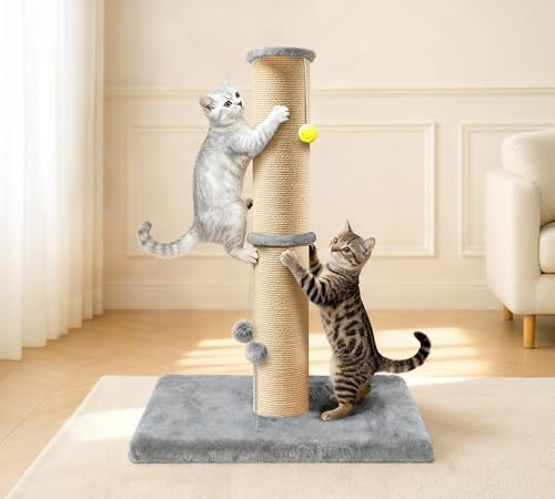 PELUOMOZ Kratzbaum Katze 91cm, Dickes Sisalseil, Stabiler Sockel | 91cm hoher Kratzbaum, 13,5cm dickes Sisalseil, großer Sockel 54×41cm, obere Liegefläche, stabil für Wohnungskatzen