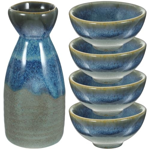 TOYANDONA Traditional Ceramic Saki Cup and Rice Wine Pot Set with Tray for Entertaining and Festive Occasions