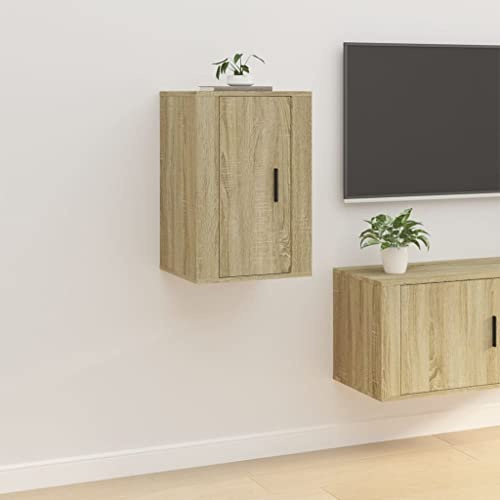 GeenYuu Meuble TV Mural chêne Sonoma Bois d'ingénierie 40x34,5x60 cm avec Porte, Niche et tiroir, Rangement Salon séjour Multimedia pour télévision Console Support Audio vidéo