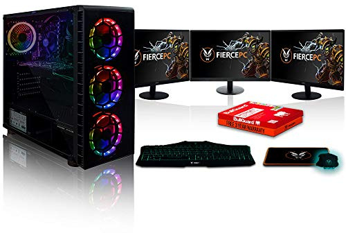 Fierce VIPER High-End RGB Gaming PC Pacchetto - Veloce 4.2GHz Hex-Core AMD Ryzen 5 3600, 240GB SSD, 1TB HDD, 16GB, NVIDIA GeForce RTX 3070 8GB, Tastiera (QWERTY), Mouse, 3x 24 pollici Monitor 405700