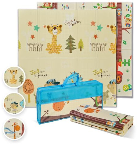 MS Trendy - Tappeto gioco per bambini 120x120 cm - Doppio lato, imbottito (spessore 1 cm), pieghevole e con borsa per il trasporto