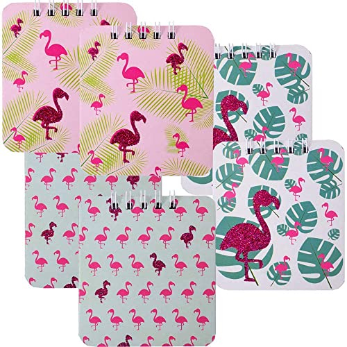 TE-Trend 6 Stück Flamingo Motiv Spiralblock Kinder Mädchen Notizblock Mitgebsel 40 Blatt 80x90mm Blanko 3-fach sortiert mehrfarbig