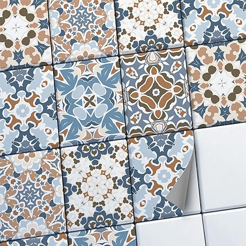 CREATISTO Mosaik-Fliesen Fliesensticker Fliesenfolie - Klebefolie Aufkleber für Fliesen I Klebefliesen Deko Folien für Fliesen Ornament in Bad u. Küche (20x25 cm I 6 -Teilig)