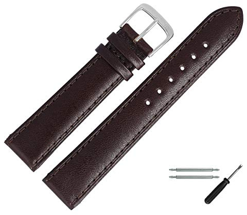 MARBURGER Uhrenarmband 20mm Leder Braun Silber Glatt Mit Naht - Montage Set 8072031000120