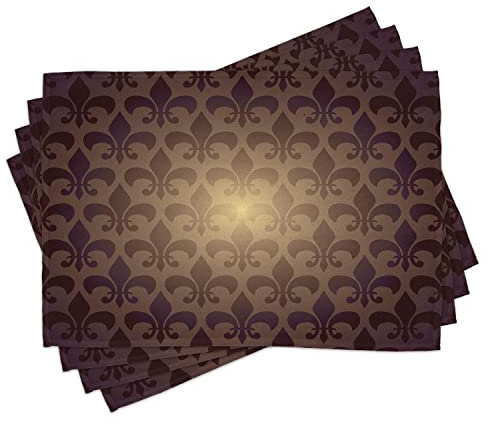 ABAKUHAUS Fleur De Lis Platzmatten, Königliche Lilien-Blume spornte barockes Art-Dunkles Muster-Moderne Art-Druckgrafik an, Tiscjdeco aus Farbfesten Stoff für das Esszimmer und Küch, Braun
