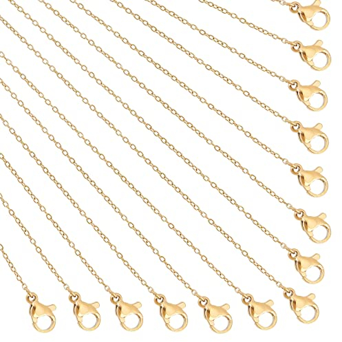 PandaHall 20 Fili 46 cm Lungo Cavo di Collegamento in Acciaio Inossidabile Croce Collana Catene amuleti con Chiusura a moschettone per creazione di Gioielli Catena per collane, d'oro