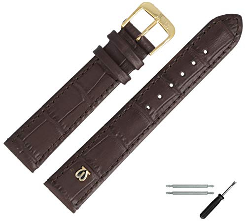 MARBURGER Uhrenarmband 18mm Leder Braun Gold Alligator Prägung Mit Naht - Montage Set 5281831000220
