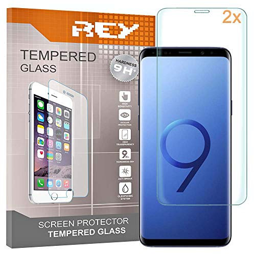 REY [Lot de 2] Protecteur d'écran 3D pour Samsung Galaxy S9, Transparent, Verre Polycarbonate de qualité supérieure